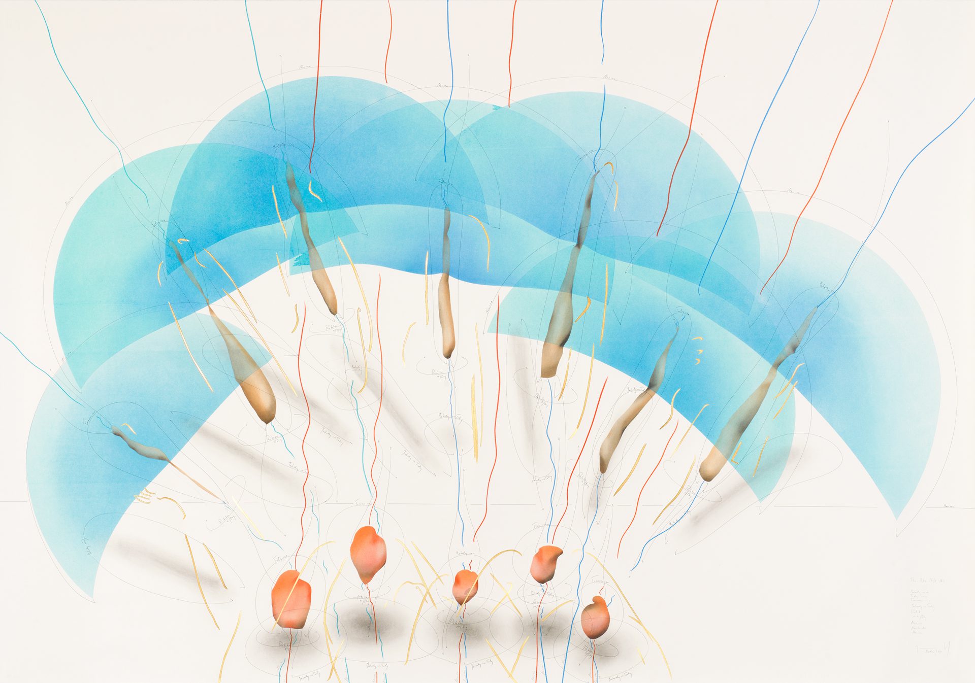 The Blue Shift (II) Yesterday → ∞ Today → ∞ Tomorrow → ∞ Yesterday → Today Rotation 1-12/ Day Now → ∞ Now (1)-(12) Horizon Berlin 2017 140 x 200 cm Tinte, Blattgold, Pastell, Ölkreide, Graphit auf Papier, Unikat, Signiert Ink, gold leaf, pastels, oil chalks, graphite on paper, unique work, signed WV 2017-137