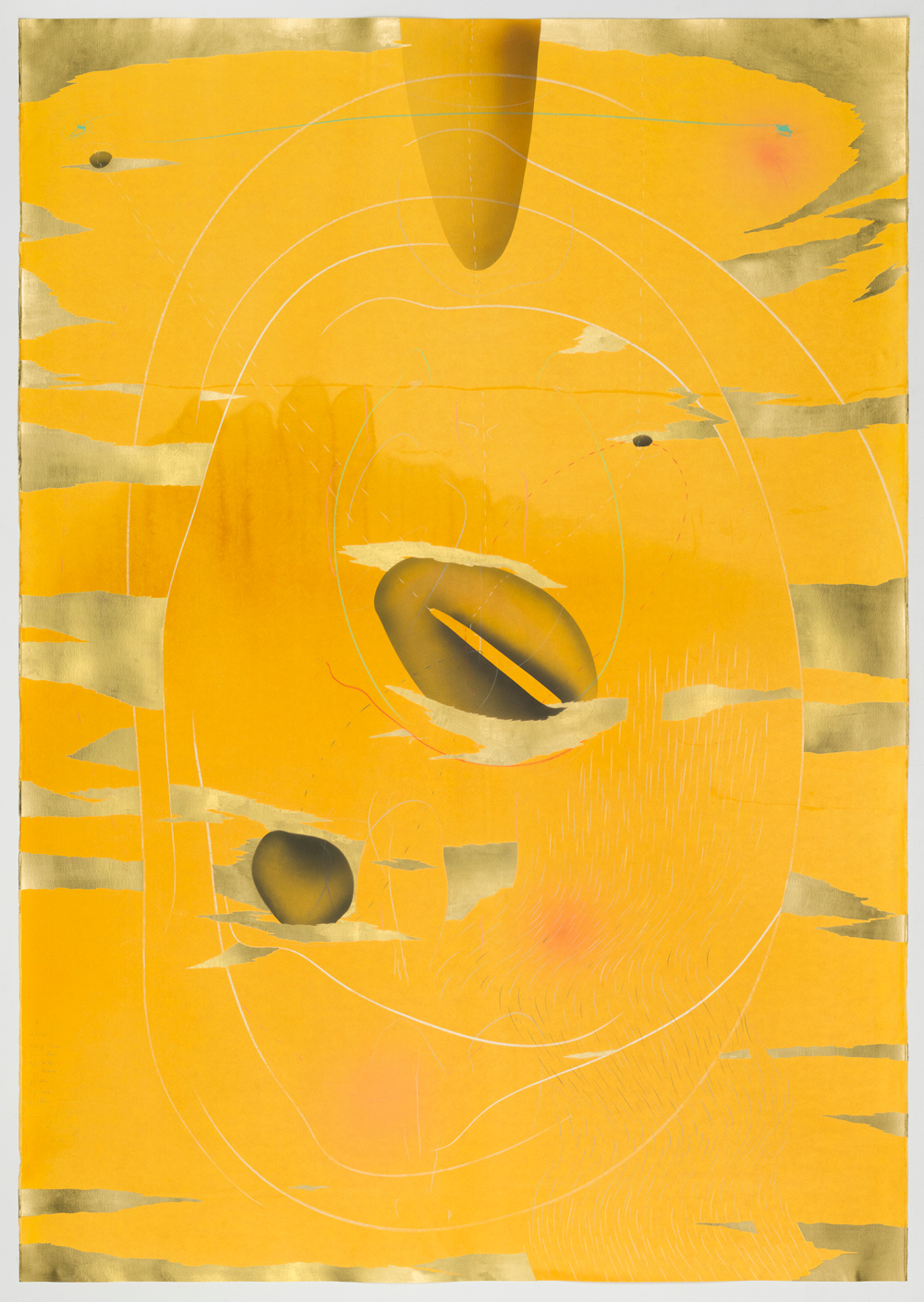 2 of Triptych WV 2018-171 Immersive Integral Radiance Triptychon II Jorinde Voigt Berlin 2018 199 x 140 cm Tusche, flüssige Wasserfarbe, Blattgold, Pastell, Ölkreide, Graphit auf Papier Unikat Signiert