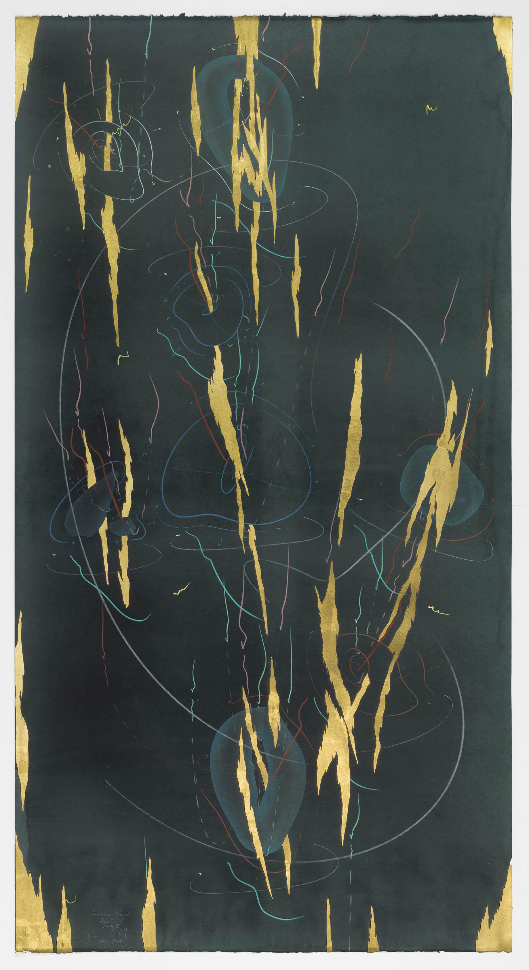 WV 2018-131 Immersive Integral Zenith Study I Jorinde Voigt Berlin 2018 140,5 x 74,7 cm Tusche, Blattgold, Pastell, Ölkreide, Graphit auf Papier Unikat Signiert