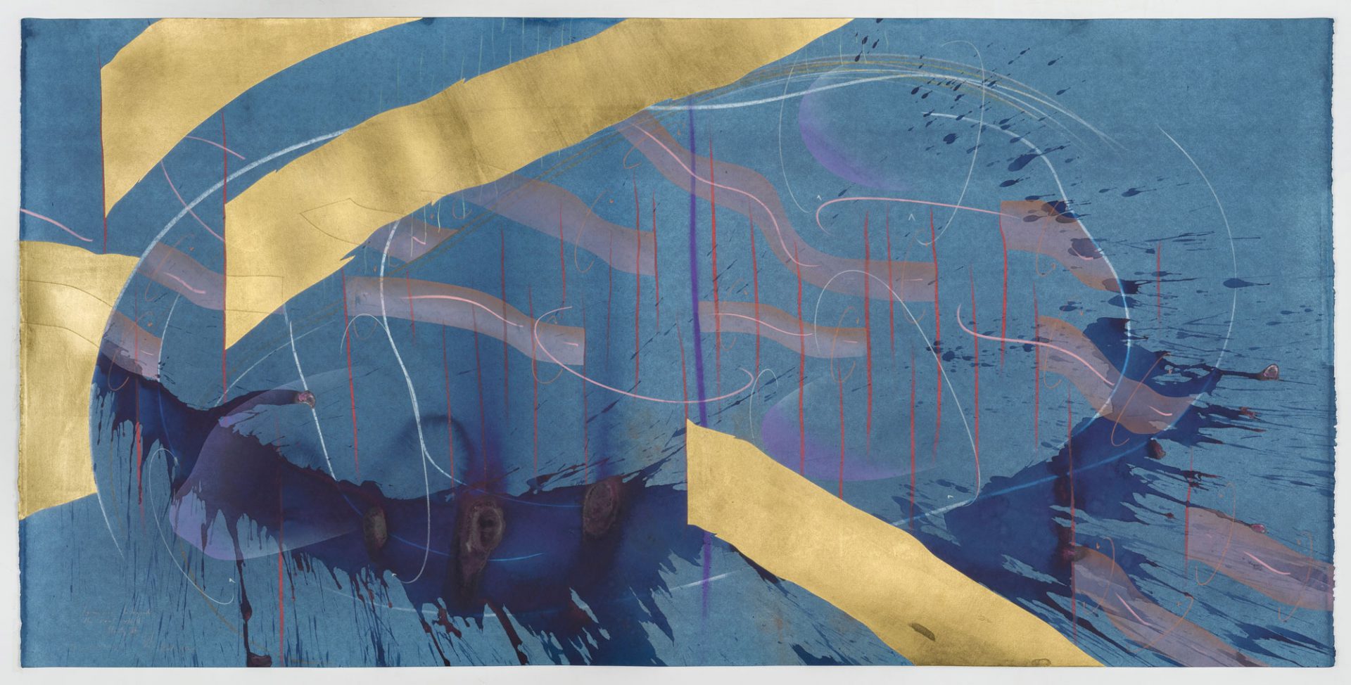 WV 2019-094 Immersive Integral The real extent Study VI Jorinde Voigt Berlin 2019 69,6 x 140,8 cm India ink, gold leaf, pastel, oil chalks, graphite on paper unique work signed