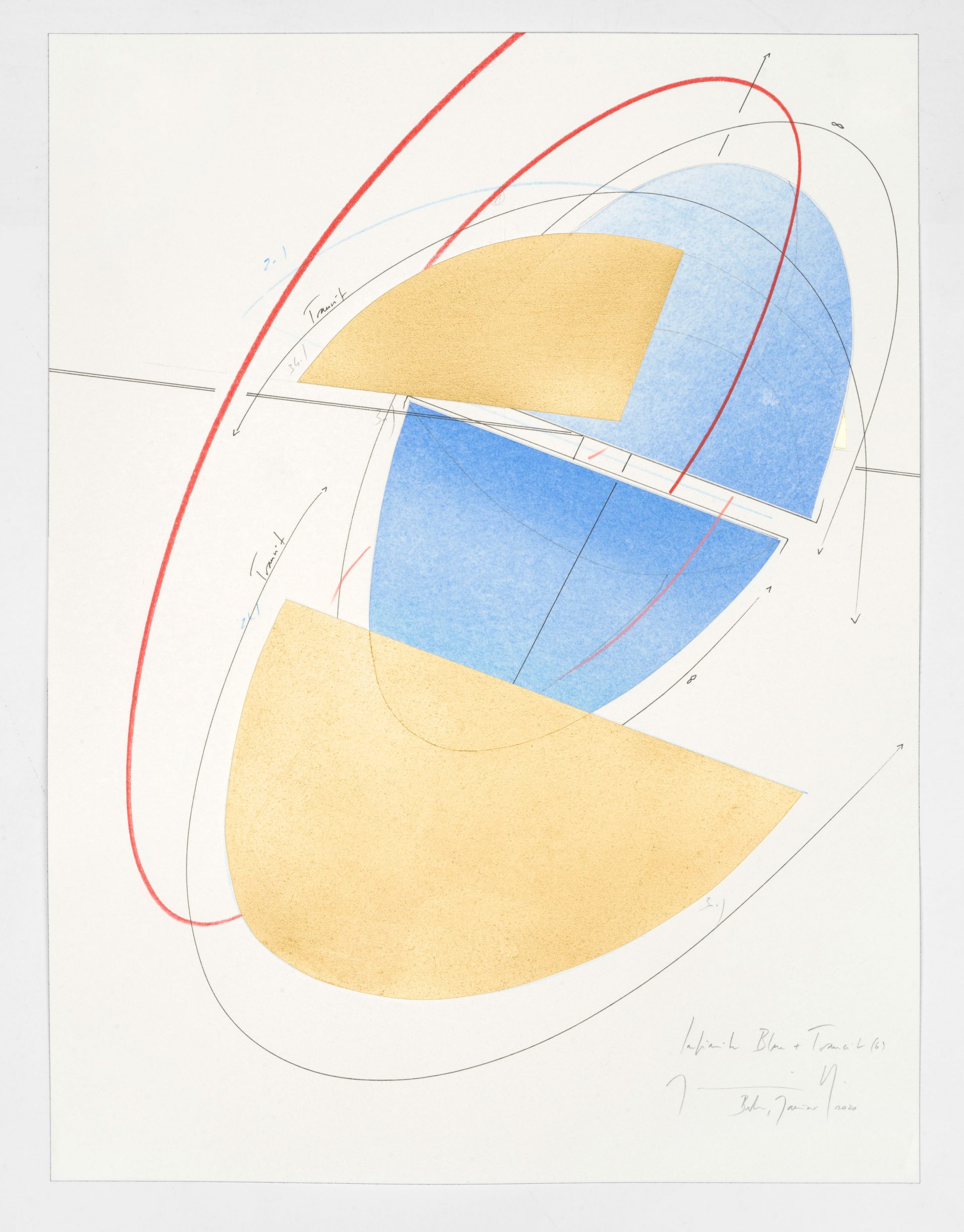 WV 2020-006 Infinite Blue + Transit (6) Jorinde Voigt Berlin 2020 41 x 31 cm ink, gold leaf, pastel, oil chalk, graphite on paper unique work signed