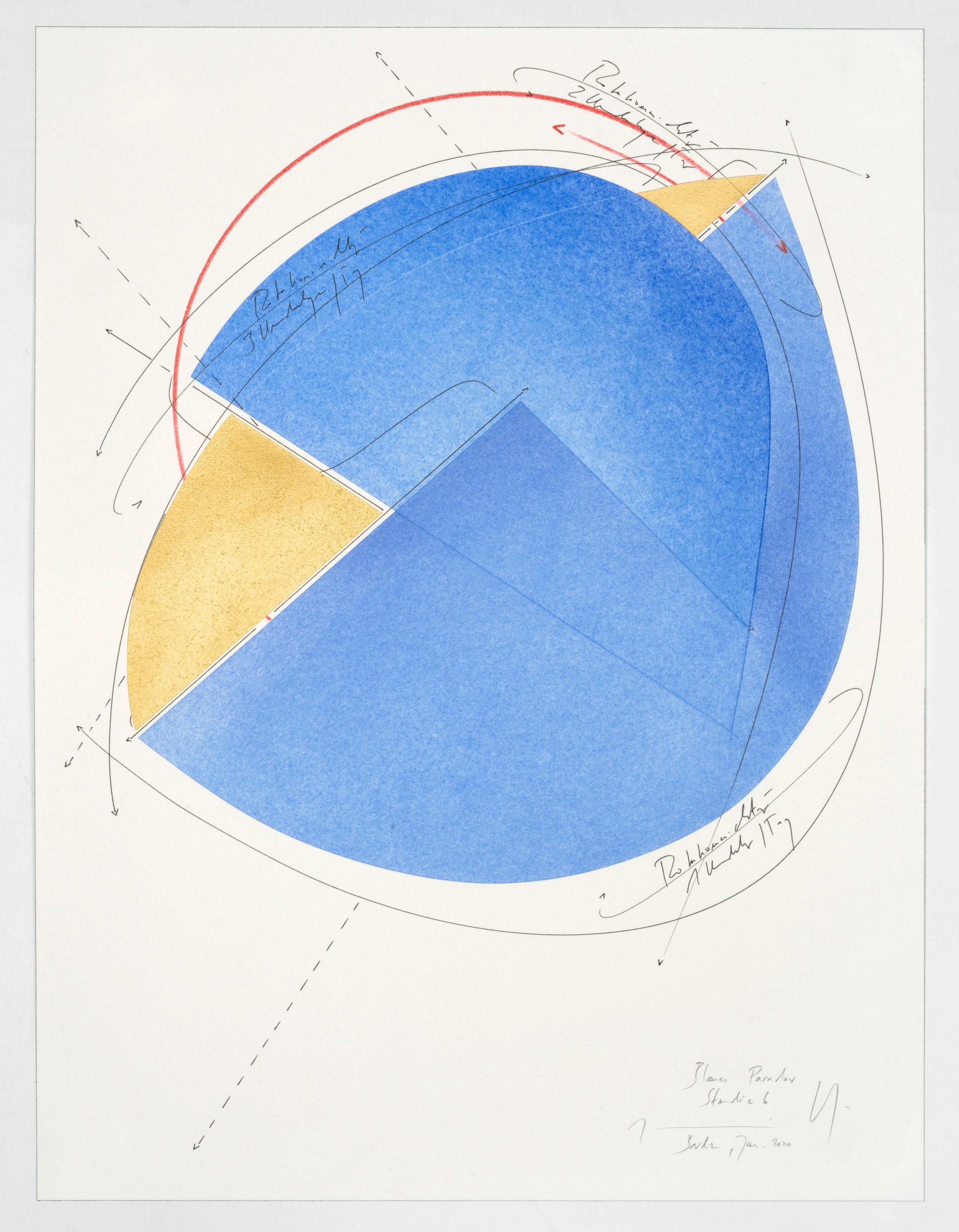 WV 2020-013 Blaues Paradox Studie (6) Jorinde Voigt Berlin 2020 41 x 31 cm Ink, gold leaf, pastel, oil chalks, graphite on paper unique work signed